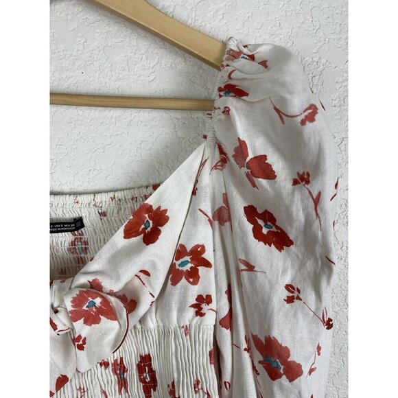 Zara Floral Linen Blend Top Womens Size Small Floral Cropped Boho Peasant‎ - Picture 3 of 10